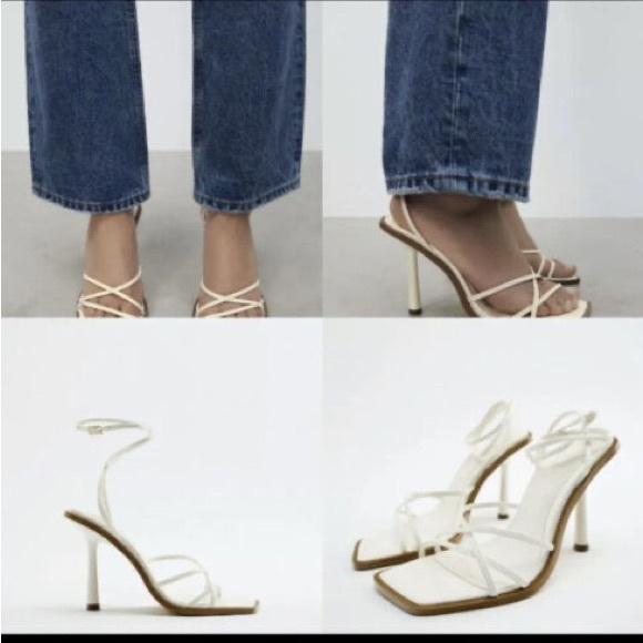 Zara white tie strap heeled sandals - Picture 2 of 4